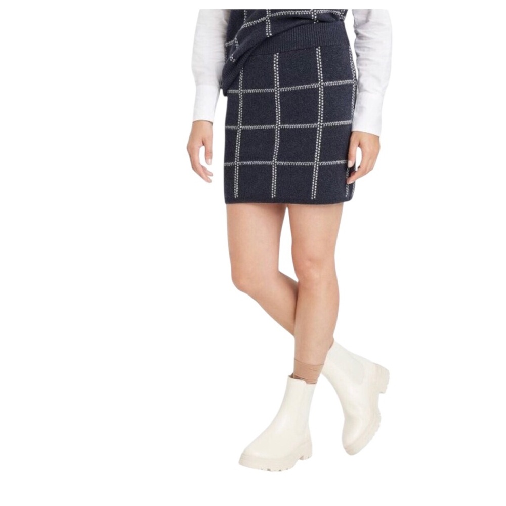 a new day Navy Plaid Sweater Knit Mini Skirt Size 2X NWOT